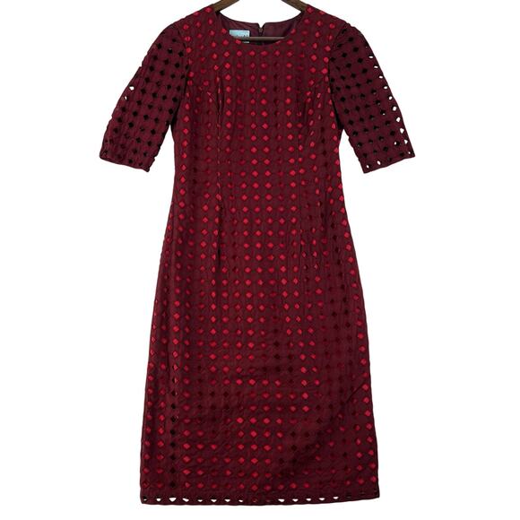 Maiocchi Broderie Anglaise Dress Women’s SZ 8 Burgundy Cotton Red Lining - Picture 1 of 15